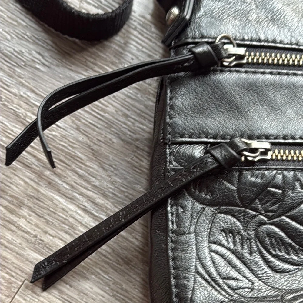 The Sak Black Leather Crossbody Bag Floral Embossed Everyday purse